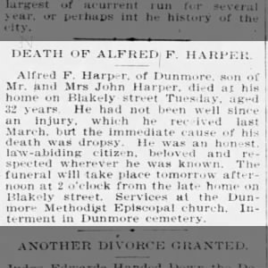 Obituary for ALFRED F. HARPER (Aged 32)